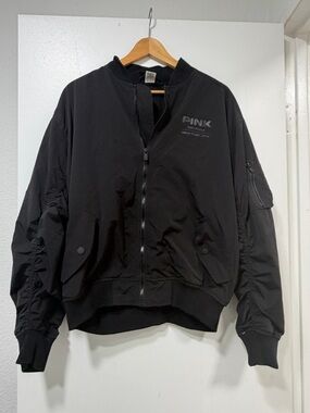 PINK Victoria’s Secret Black Bomber Jacket Medium Zip